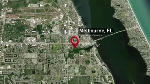 Melbourne City Map Zoom (FL, USA) from Space to Earth Stock Footage 296005004