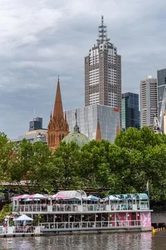 Melbourne city's centre is the modern Federation Square development, with p.. Stock Photos