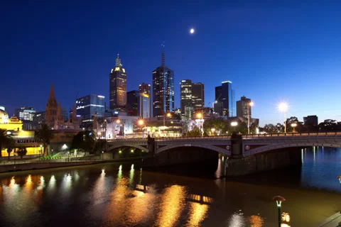 Melbourne Cityscape Sunrise Hyperlapse Stock Footage 37786569