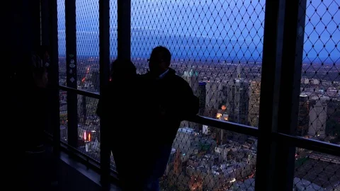 Melbourne, Eureka Tower: Tourists Looking Melbourne Skyline, Evening Stock Footage 70196314