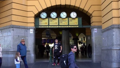 Melbourne, Flinders Station, Front, clocks Stock Footage 70211493