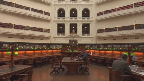 Melbourne Library:Interior Room. People Reading and Studying Stock Footage 69851368