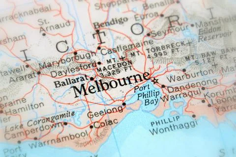 Melbourne on a map Stock Photos