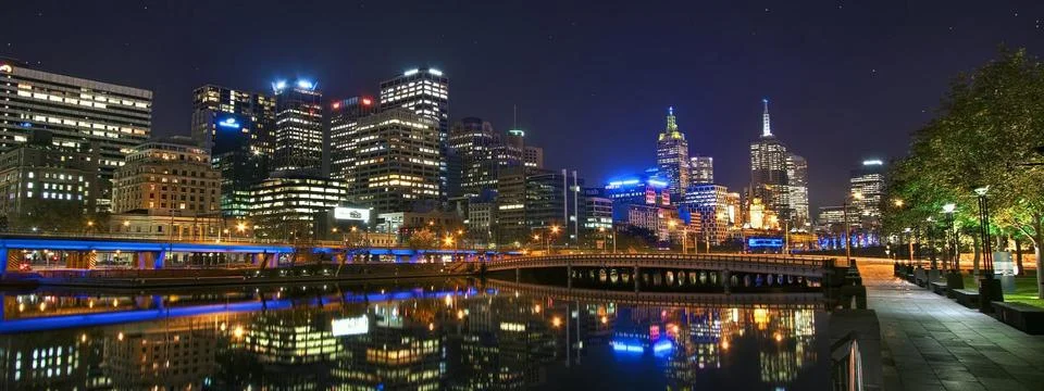 Melbourne Night City Stock Photos