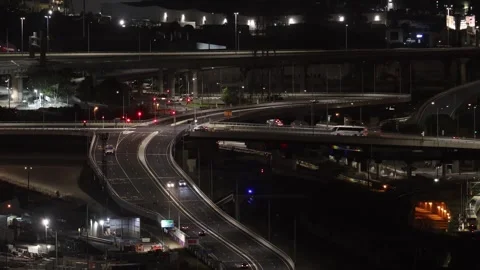 Melbourne Night Traffic Timelapse From High Rise – Highway Interchange Video stock 330249677