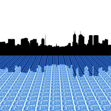 Melbourne skyline with perspective text foreground illustration Stock Illustration