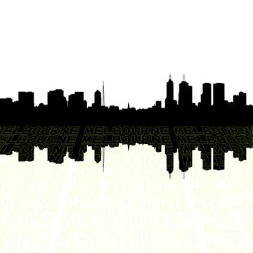 Melbourne skyline with perspective text outline foreground Stock Illustration