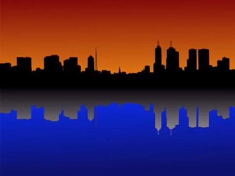 Melbourne skyline at sunset Stock Illustration