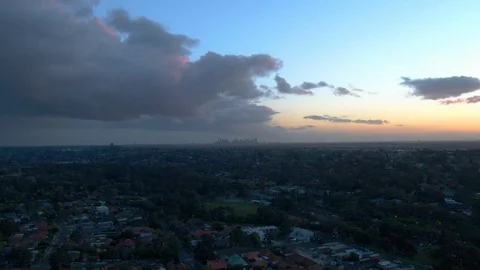Melbourne, skyline at sunset, pull away 2 Video stock 121941993