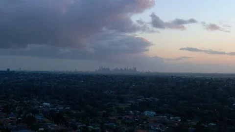 Melbourne, skyline at sunset, push in Video stock 121941979