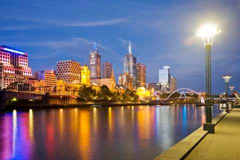 Melbourne skyline at twilight Stock Photos