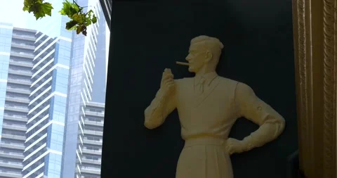 Melbourne Smoking Wall Statue Stock Footage 139231367