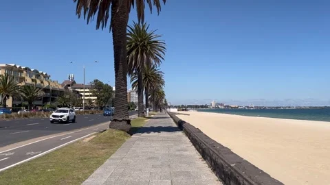 Melbourne: South Melbourne Beach at Albert Park in Port Phillip Bay, 4K Stock Footage 300267199