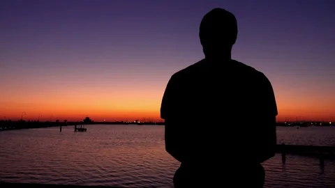 Melbourne, St Kilda Beach: Boy Silhouette Looks At Ocean, Sunset Stock Footage 70167841