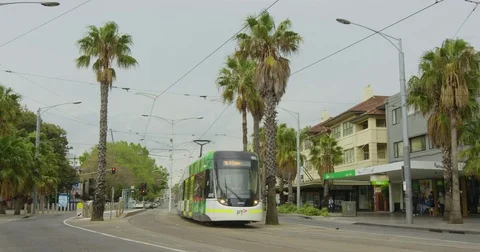 Melbourne streets with tram Stock Footage 85217831