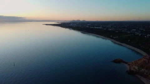 Melbourne Sunset Drone Shot Over Bay Video stock 286296692