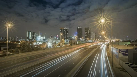 Melbourne Timelapse Night CBD Westgate FWY Stock Footage 85829260