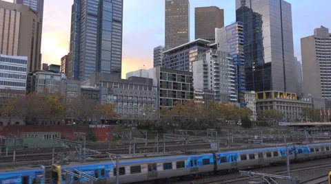 Melbourne trains and CBD Stock Footage 54332658
