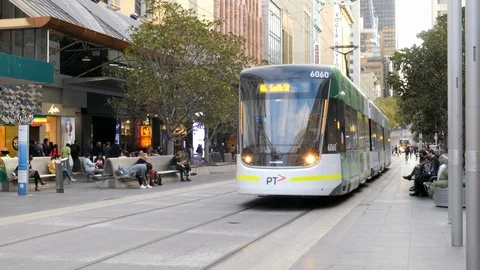 Melbourne Tram at Bourke St mall Stock Footage 91755813