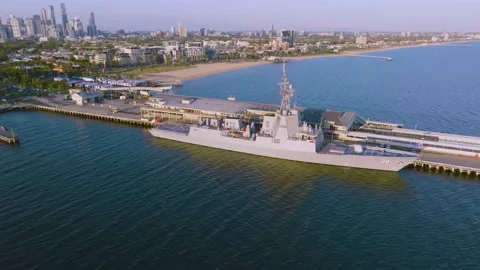 Melbourne, VIC, Australia - 23rd Apr 2022 - HMAS Hobart visiting Melbourne Stock Footage