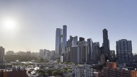 Melbourne: View of Melbourne CBD city skyline with its modern skyscrapers, 4K Stock Footage 297361780