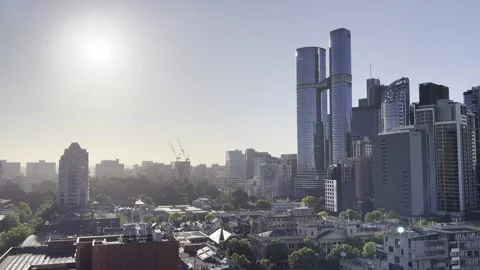Melbourne: View of Melbourne CBD city skyline with its modern skyscrapers, 4K Stock Footage 297361804