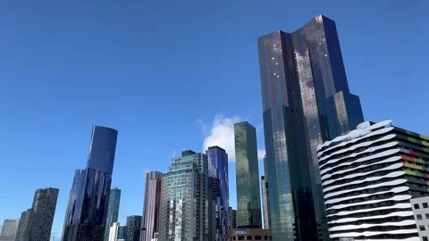 Melbourne: View of Melbourne CBD city skyline with its modern skyscrapers, 4K Stock Footage 301429041