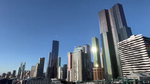 Melbourne: View of Melbourne CBD city skyline with its modern skyscrapers, 4K Stock Footage 301430414