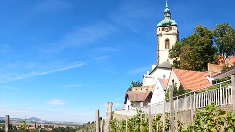 Melnik Castle offers a stunning view of the River Labe and the Vltava River Stock Footage 141111145