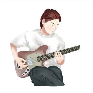 Melodic Expression: Illustration of a Young Man Immersed in Music While Pla.. Stock Illustration