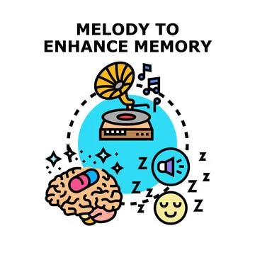 Melody enhancing memory and brain function activity Stock Illustration