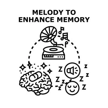 Melody enhancing memory and brain function activity Stock Illustration