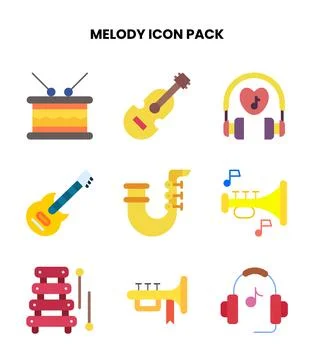 Melody Flat Design Icons Pack Stock Illustration