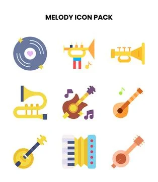 Melody Flat Icons Pack Stock Illustration