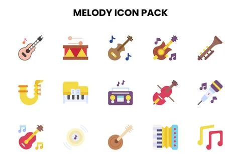 Melody Flat Vector Icons Pack 스톡 일러스트