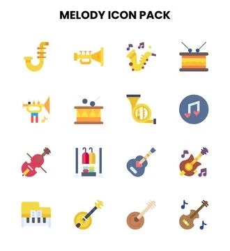 Melody Flat Vector Icons Pack Stock Illustration