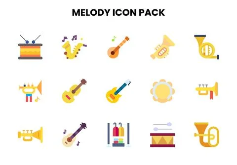 Melody Flat Vector Icons Pack Stock Illustration