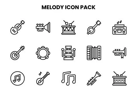 Melody Line Collection Icons Pack Stock Illustration