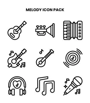 Melody Line Design Icons Pack Stock Illustration