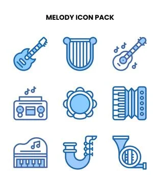 Melody Two Colour Bundle Icons Pack Stock Illustration
