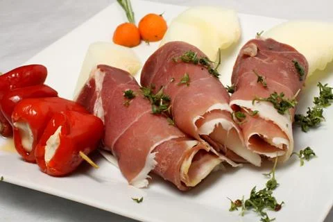 Melon and bacon Stock Photos