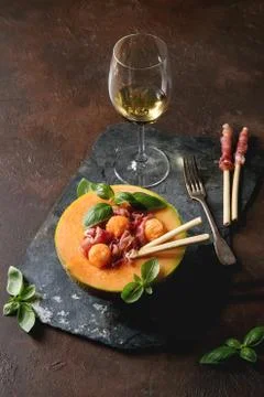 Melon and ham salad Stock Photos