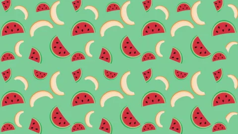 Melon and watermelon pieces rotating on bright green background. Stock Footage 146475969