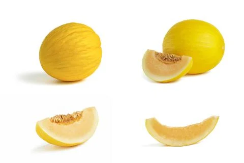 Melon big set on a white background. Yellow melon on a white isolate. Fresh Stock Photos