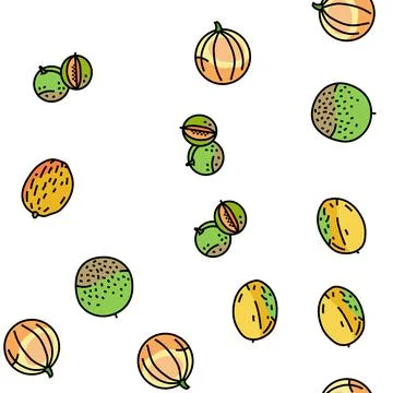 Melon cantaloupe yellow fruit vector seamless pattern Stock Illustration