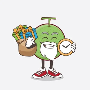 Melon Fruit cartoon mascot character having a sack of gifts Stock Illustration