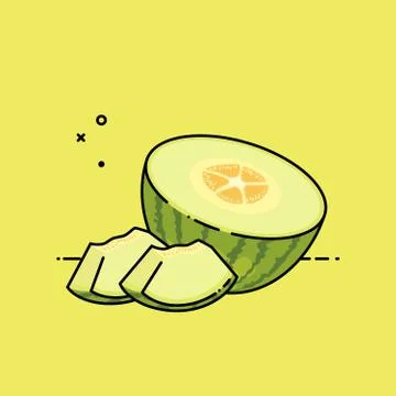 Melon fruit open by half with slides in the side. Flat vector illustration. Stock Illustration