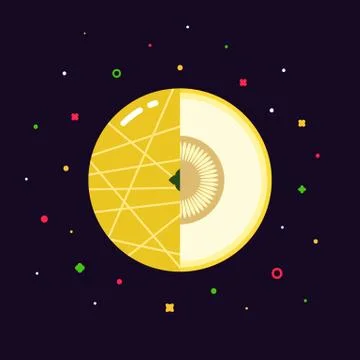 Melon fruit sphere with half slice logo, flat icon design template concept Stock Illustration