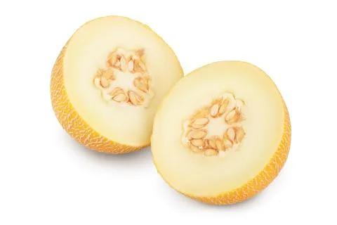 Melon half isolated on white background with clipping path and full depth of Stock Photos