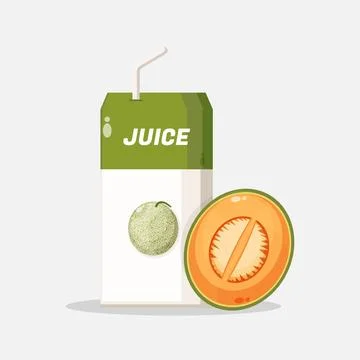 Melon juice box with melon slice icon Stock Illustration